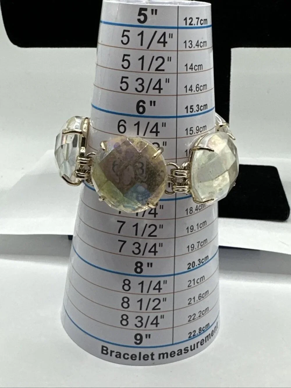 Kendra Scott Cassie Large Statement Bracelet Iridescent Clear Gold Tone 7”